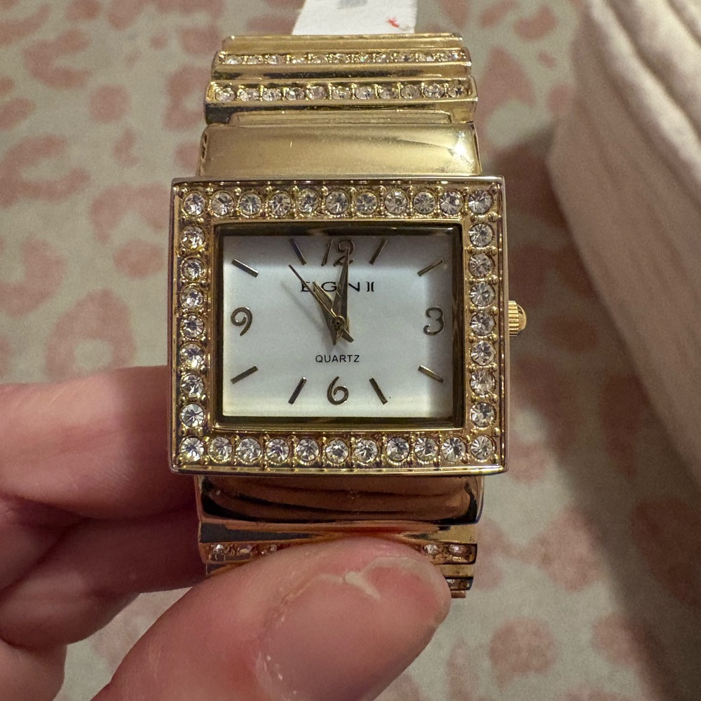 Elgin II Women's Gold Square Quartz Dress Watch Analog Metal Band White Dial